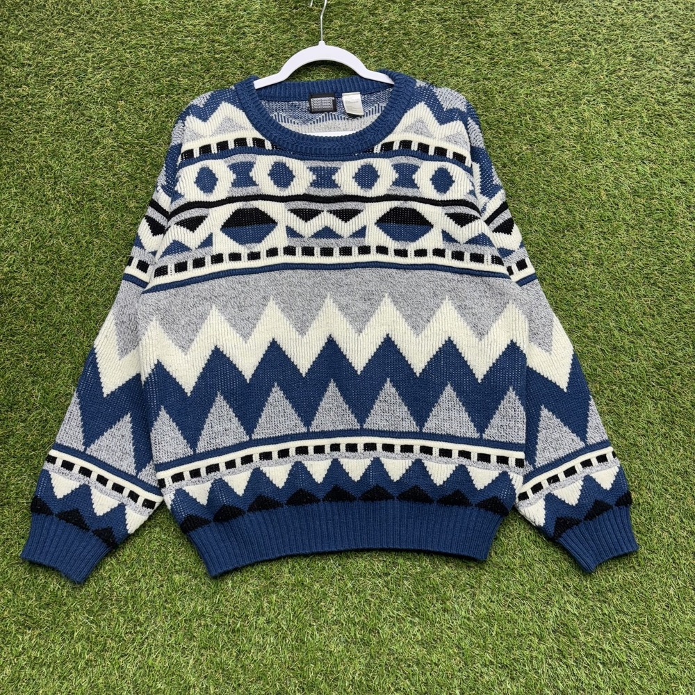 Knightsbridge Sweater Mens Large Geometric Aztec Pullover Crewneck